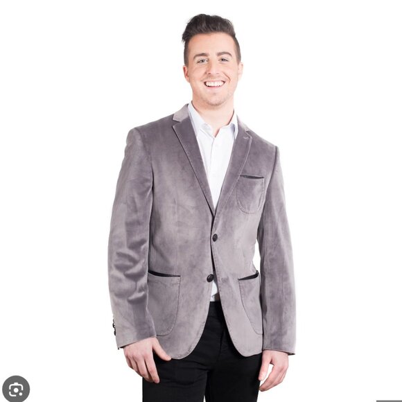 NWT Elie Balleh Soft Velvet Jacket | Made In Italy | Gray Sportcoat Size 34-36 S - Picture 1 of 9